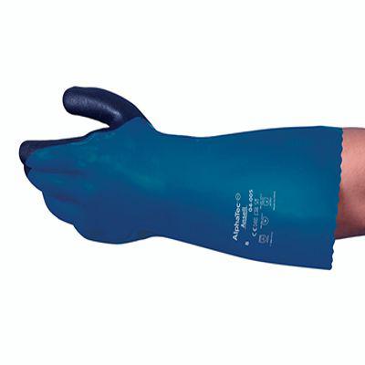 4005100 Ansell AlphaTec 04-005 Blue Cotton Chemical Resistant Gloves, Size 10, PVC Coating