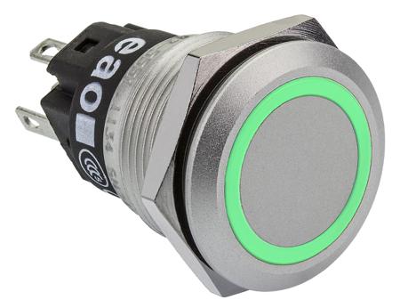 82-5152.1134 EAO 82 Series Illuminated Push Button Switch, Momentary, Panel Mount, 19mm Cutout, SPDT, Green LED, 240V, IP65, IP67