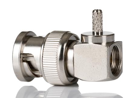 246-9471 RS PRO, Plug Cable Mount BNC Connector, 50Ω, Crimp Termination, Right Angle Body