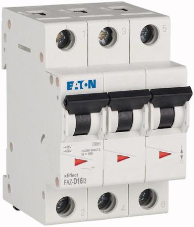 278896-FAZ-D16-3 Eaton xEffect 16A MCB Mini Circuit Breaker3P Curve D, Breaking Capacity 10 kA, 240 → 415V