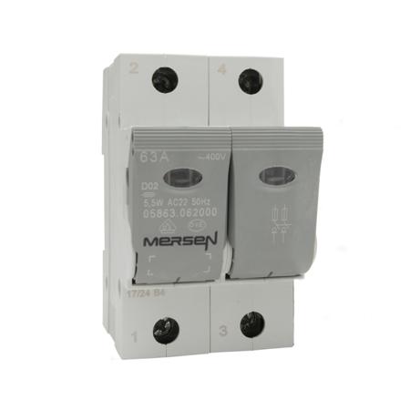 J1012606 Mersen 63A Bottle Fuse Holder, 2P, 400V ac