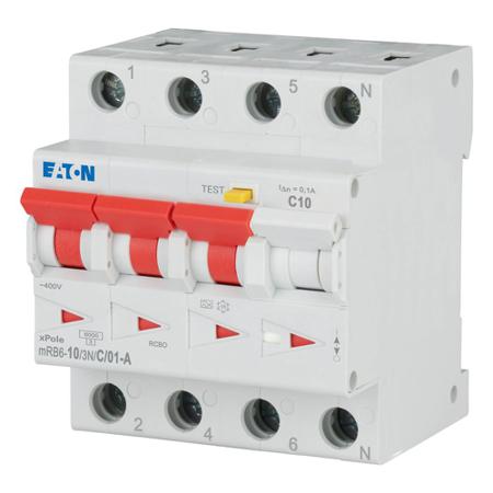 120662 mRB6-10/3N/C/01-A Eaton RCBO, 10A Current Rating, 3+N Poles, 100mA Trip Sensitivity, Type C, xPole Range