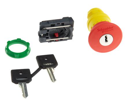 XB5AS9442 Schneider Electric Harmony XB5 Series Key Release Emergency Stop Push Button, Panel Mount, 22mm Cutout, 1NC