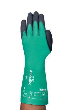 58005100 Ansell Green Nylon Chemical Resistant Work Gloves, Size 10, Neoprene, Nitrile Coating