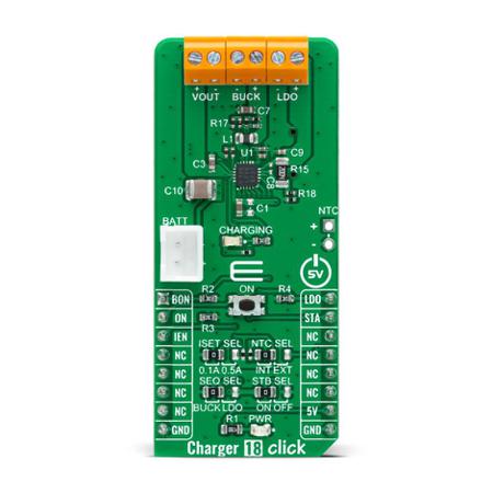MIKROE-4990 MikroElektronika Charger 18 Click Battery Charger for LTC3553 for mikroBUS Socket