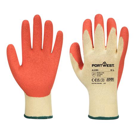 A100ORRS Portwest A100 Yellow Latex Extra Grip Gripper Gloves, Size 7, Small, Latex Coating