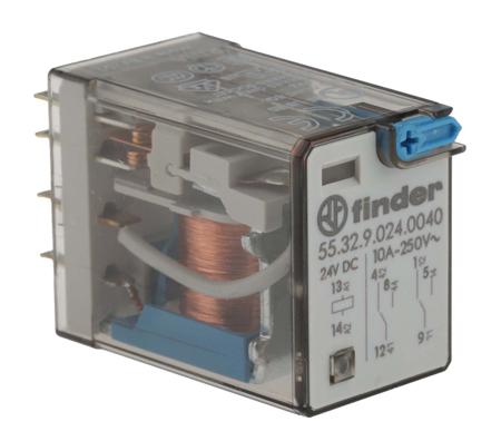 55.32.9.024.0040 Finder Plug In Power Relay, 24V dc Coil, 10A Switching Current, DPDT