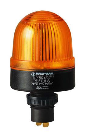 207.300.75 Werma EM 207 Series Yellow Steady Beacon, 24 V ac/dc, Built-in Mounting, LED Bulb, IP65