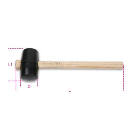 1393 50 BETA Rubber Hard Rubber Hammer with Wood Handle, 280g