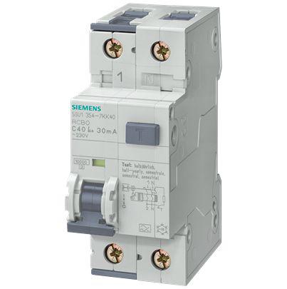 5SU1354-7GV10 Siemens RCBO, 10A Current Rating, 2P Poles, 30mA Trip Sensitivity, Type C, SENTRON Range