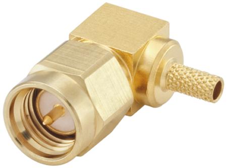 32S207-303L5 Rosenberger SMA Series, Plug Cable Mount SMA Connector, 50Ω, Crimp Termination, Right Angle Body