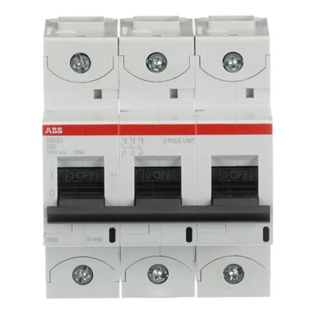 2CCS863017R0577 ABB S800U MCB, 3P, 50A Curve K, 240V AC, 50 kA Breaking Capacity