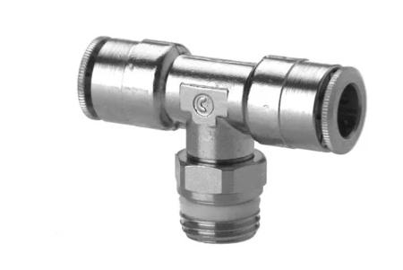 S6430-6-1-4 Camozzi 6000 Series Tee Threaded Adaptor, Push In 6 mm to G 1/4 Male, Threaded-to-Tube Connection Style, S6430 6-1/4