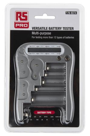 176-9374 RS PRO Battery Tester 2CR5, 9V, AA, AAA, C, CR123A, CR2, CRP2, CRV3, D