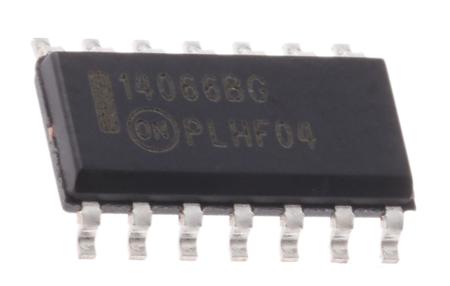 MC14066BDG onsemi  Analogue Switch Quad SPST 5 V, 9 V, 12 V, 15 V, 14-Pin SOIC