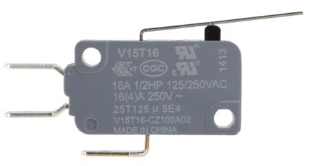 V15T16-CZ100A02 SPDT-NO/NC Leaf Lever Microswitch, 16 A @ 250 V ac