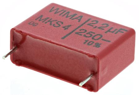 MKS4F042205G00KSSD WIMA MKS4 Polyester Film Capacitor, 160 V ac, 250 V dc, ±10%, 2.2μF, Through Hole