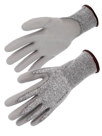 PHS315PU08 SINGER SAFETY 50GHBBC Grey, White Elastane, HDPE, Polyester, Stainless Steel Fibers Cut Resistant Work Gloves, Size 8,