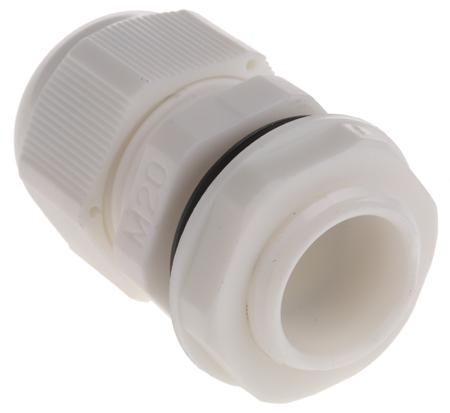NGM20-WHT HellermannTyton M20 White Nylon, IP68 Cable Gland With Locknut