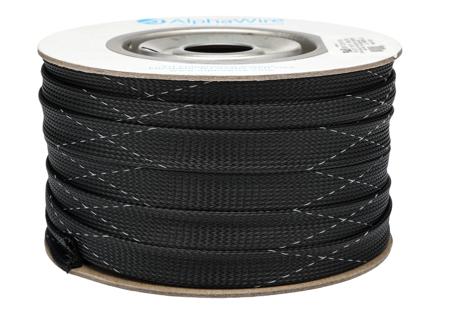 G120NF34 BK005 Alpha Wire Expandable Braided PET Black Cable Sleeve, 1in Diameter, 100ft Length, FIT Wire Management Series