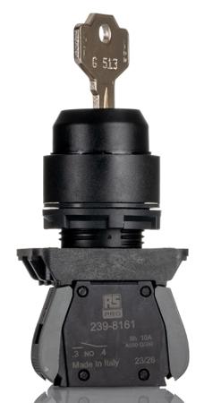 265-7661 RS PRO Knob Key Switch - (1NO) 30mm Cutout Diameter, Illuminated 2 Positions