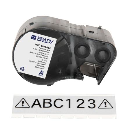 M5C-1000-584 Brady B-584 on Black on White Label, 25.40 mm Width