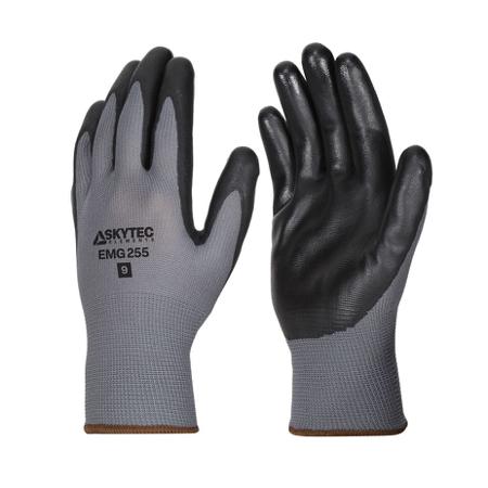 EMG00255FH Skytec EMG255 Black, Grey Polyester Abrasion Resistant, Extra Grip Work Gloves, Size Large, Nitrile Foam Coating