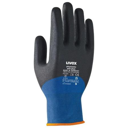 6006109 Uvex Blue, Grey Elastane, Polyamide Abrasion Resistance Work Gloves, Size 9, Aqua-Polymer Foam Coating