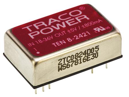 TEN-8-2421 TRACOPOWER TEN 8 8W Isolated DC-DC Converter Through Hole, Vin 18 → 36 V dc, Vout ±5V dc