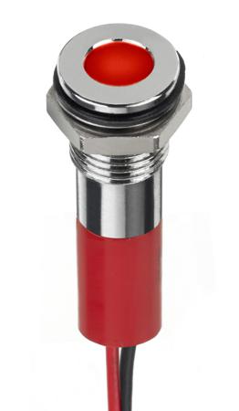 249-4322 RS PRO Red Panel Mount Indicator, 24V dc, 8mm Mounting Hole Size, Lead Wires Termination, IP67