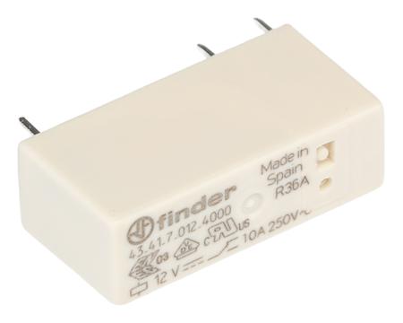 434170124000 Finder PCB Mount, Plug In Relay, 12V dc Coil, 10A Switching Current, SPDT