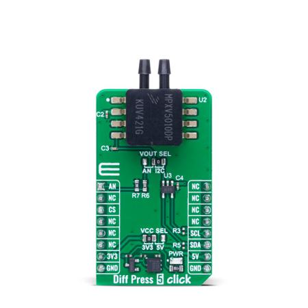 MIKROE-6527 MikroElektronika Diff Press 5 Click Sensor Add-On Board Add On Board for Pressure Sensor Industrial