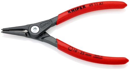 49-11-A1 Knipex 140 mm Chrome Vanadium Steel Circlip Pliers with Straight Tip, External, Range 10 → 25 mm