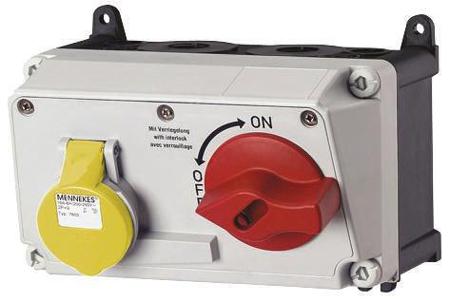 7602RS Mennekes Right Angle Switchable IP44 Industrial Interlock Socket 2P+E, Earthing Position 4h, 16A, 110 V
