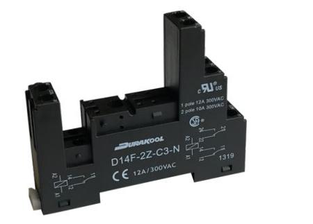 D14F-2Z-C3-N Durakool D14F 8 Pin 300V ac DIN Rail Relay Socket, for use with DM42, DM43, DM84, DM85, DX84, DX85 Relays