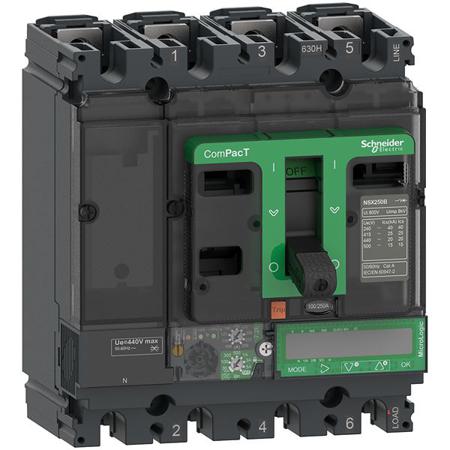 C25B47E250 Schneider Electric, ComPacT New generation MCCB 4P 250A, Breaking Capacity 440 V, Fixed Mount