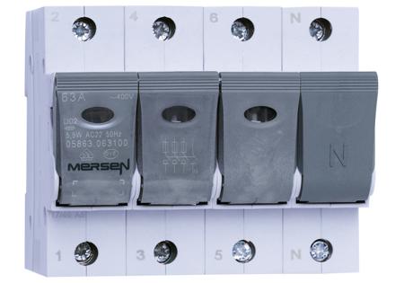 E1012602 Mersen 63A Bottle Fuse Holder, 3P+N, 400V ac