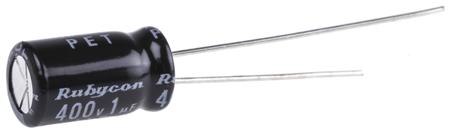 400LLE1MEFC6.3X11 Rubycon 1μF Aluminium Electrolytic Capacitor 400V dc, Radial, Through Hole -
