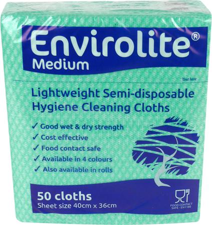 ELF500MG EcoTech Envirolite Green Polyester, Viscose Rayon Cloths for Cleaning, Wet & Dry Use, Roll of 500, 40 x 36cm, Single Use