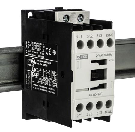 250-8797 RS PRO RSPRO15-10 Contactor, 24 V AC Coil, 3-Pole, 15 A, 7.5 kW, 1NO, 690 V