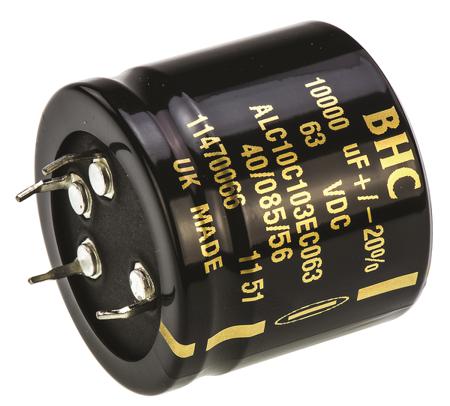 ALC10C103EC063 KEMET 10000μF Aluminium Electrolytic Capacitor 63V dc, Snap-In -