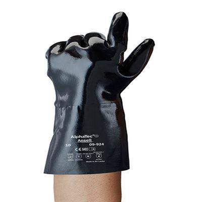 9924100 Ansell AlphaTec 09-924 Black Cotton, Jersey Chemical Resistant Work Gloves, Size 10, Neoprene Coating