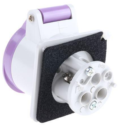 668-5367 RS Pro IP44 Purple Panel Mount 2P Industrial Power Socket, Rated At 16A, 20 → 25 V