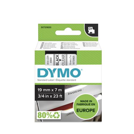 S0720820 Dymo Black on Clear Label Printer Tape, 7 m Length, 19 mm Width
