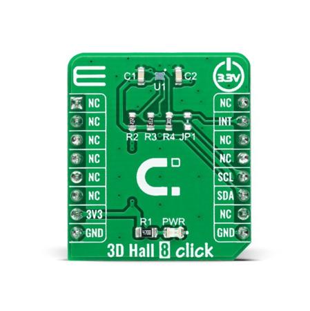 MIKROE-4498 MikroElektronika 3D Hall 8 Click 3D Magnetic Sensor MikroBus Click Board for TLI493D-W2BW System equipped with the