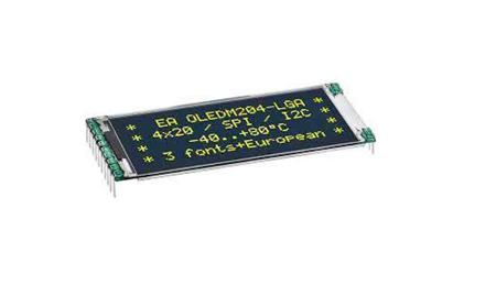 EA OLEDM204-GGA Display Visions 2.0in Yellow OLED Display 4 x 20pixels Graphics I2C, SPI Interface