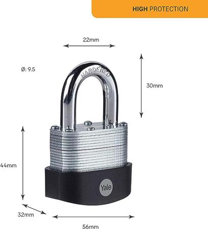 Y125B-50-129-1 Yale Padlock Brass, Steel Steel Padlock, 9.5mm Shackle, 56mm Body