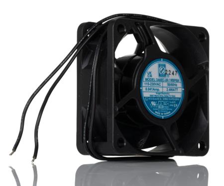 230-3032 RS PRO Axial Fan, 90 → 265 V ac, AC Operation, 19.1 ± 10%cfm, 2.2 ± 30%W, 0.33 ± 0.08A Max, 60 x 60 x 25mm