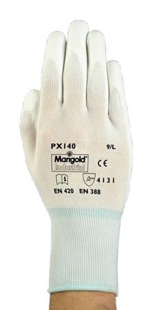 C381070 Ansell PX140 White Nylon Abrasion Resistant Work Gloves, Size 7, Polyurethane Coating