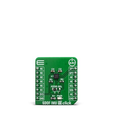 MIKROE-3869 MikroElektronika 6DOF IMU 11 Click MikroBus Click Board for KMX63 faming, screen orientation, navigation, automatic
